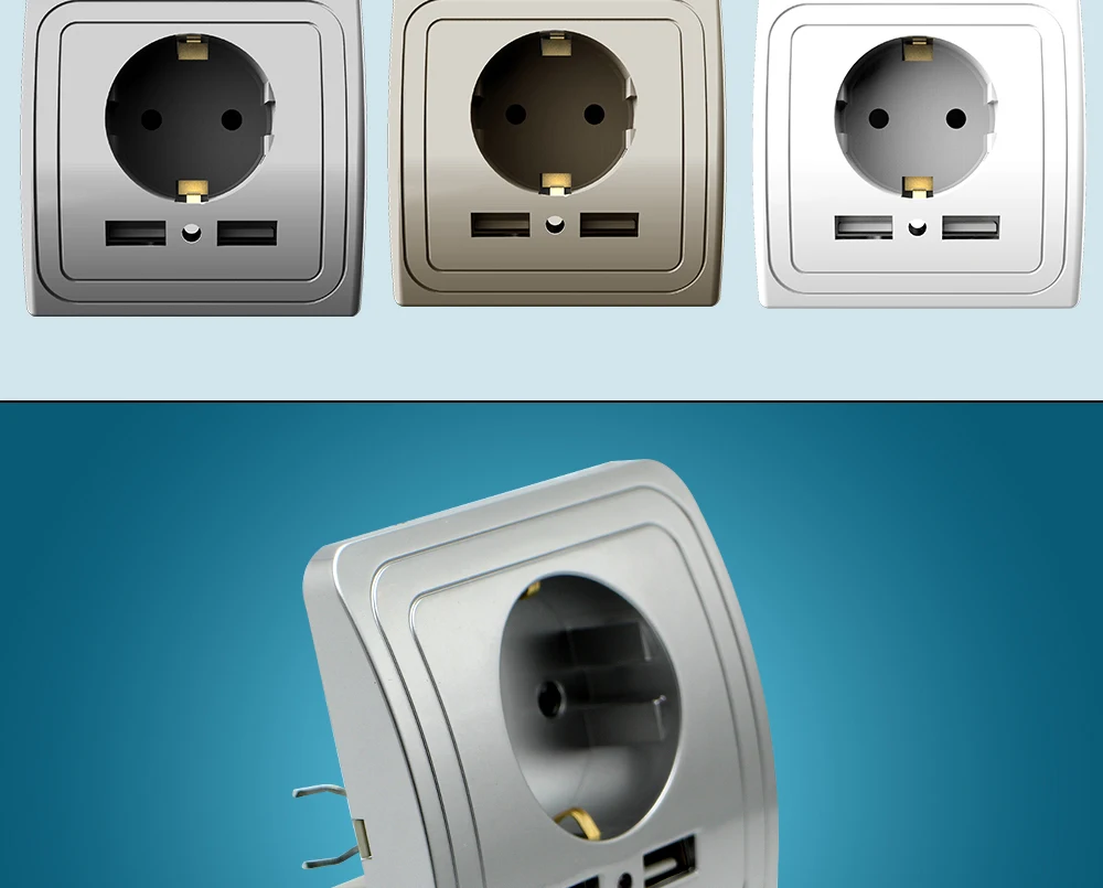3 цвета, умный дом, лучший двойной USB порт, 2000 мА, настенное зарядное устройство, адаптер, 16А, стандарт ЕС, электрическая розетка, панель