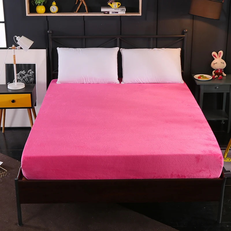 Фланелевые одноцветные облегающие простыни зимний матрас теплые с эластичной