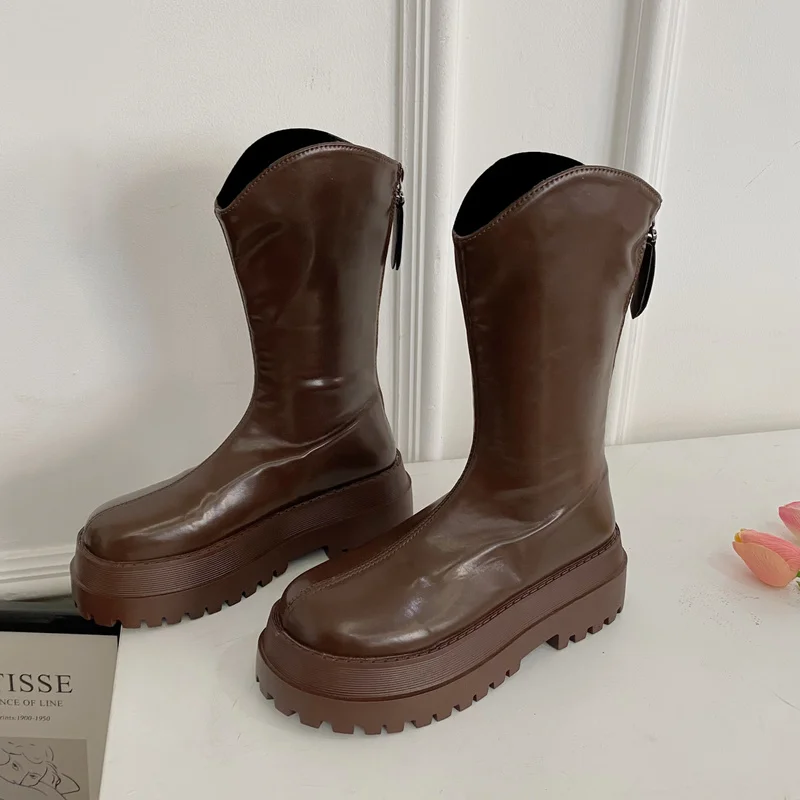 

2021 зимние длинные Брендовые женские сапоги до колена, Роскошные туфли Челси на массивной платформе, на молнии, с круглым носком