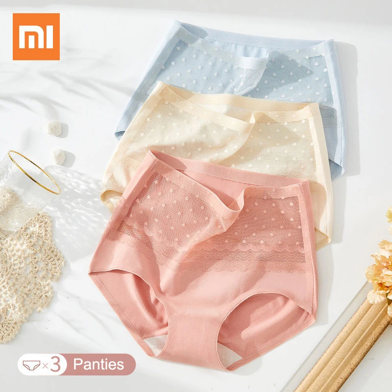 

3pcs Xiaomi Panties Women Cotton Panty Lace Sexy Underpants Antibacterial Seamless Female Underwear Breathable Briefs Lingerie