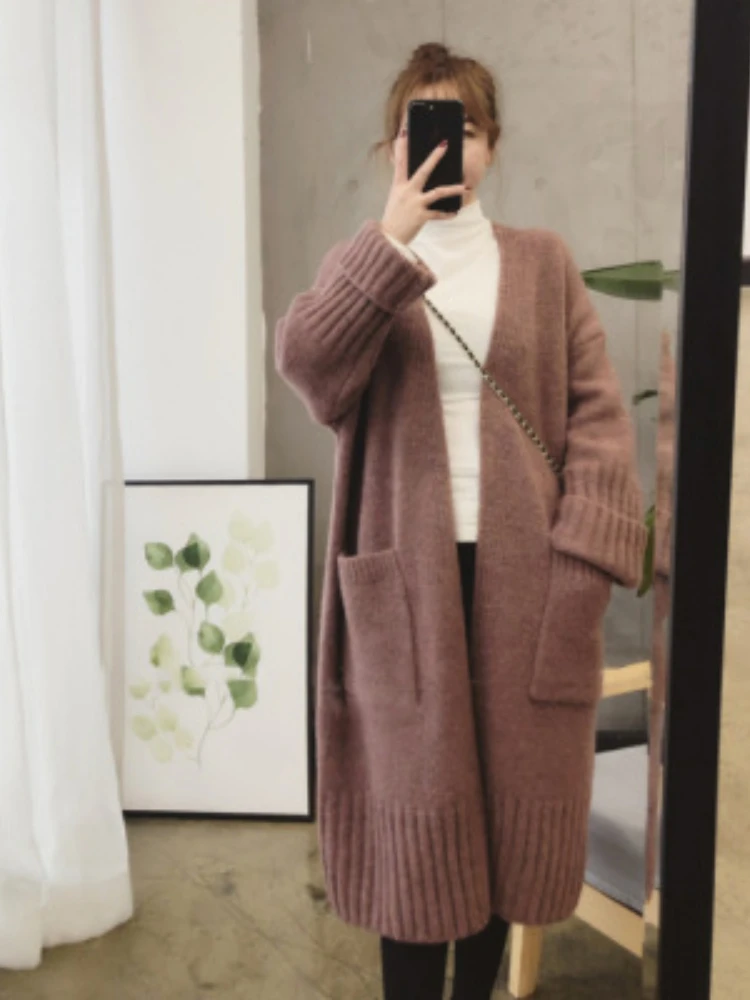 

Knitted Cardigan Female Autumn and Winter New Korean Edition Loose Languid in Lazy Wind Foreign Style Long Loose Sweater Coat Tr