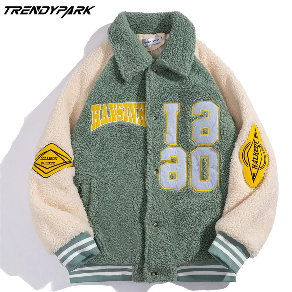 

Men's Winter Jacket Cashmere Flocking Fleece Warm Thick Fabric Harajuku Streetwear Casual Oversized Bomber Baseball Jacket Coat