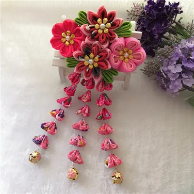 Pink (1 pc) Новинка, красивые, изготовленные на заказ, ручная работа, японское кимоно, Сакура, головной убор для девочек, женские заколки для волос, Цветочные заколки для волос с длинной осенью - Цвет: Pink (1 pc)
