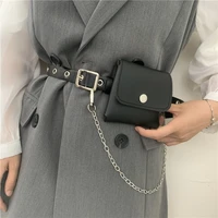 punk style concave shape chain with bag belt trend fashion all match ladies belt full hole small belt