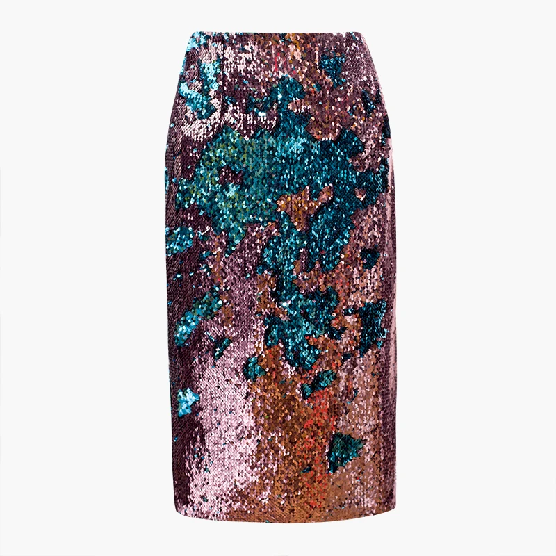 Женское короткое вечернее платье миди с блестками облегающее высокой талией и