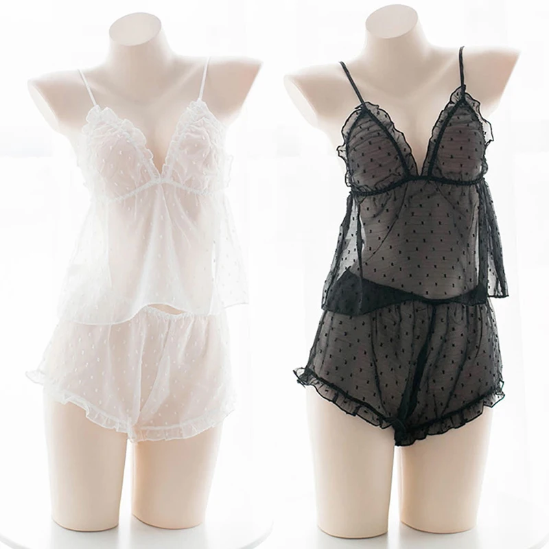 Сексуальный комплект нижнего белья Фея черное кружевное Прозрачное платье