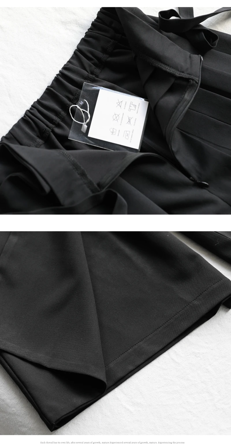 

High Elastic Waist Black Pleated Split Wide Leg Trousers New Loose Fit Pants Women Fashion Tide Spring Autumn 2021 1N666