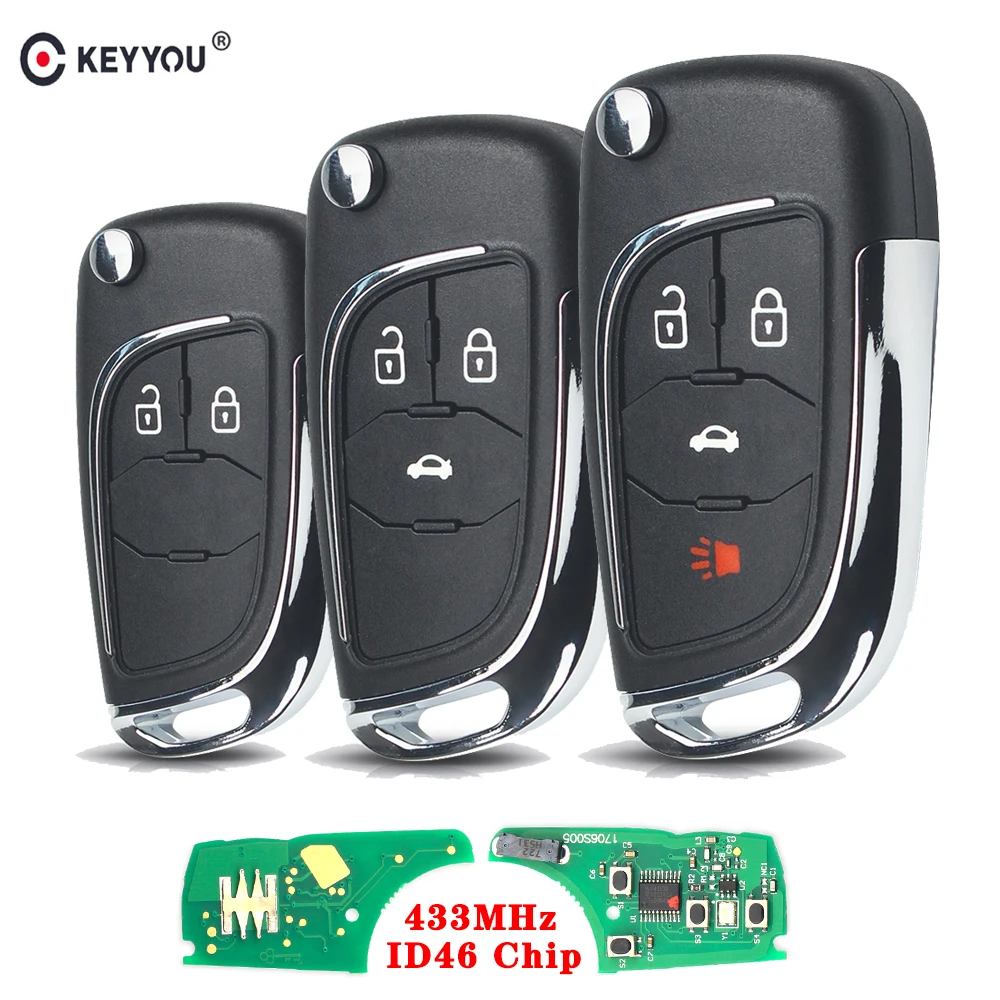 Ключ брелок KEYYOU для автомобиля 433 МГц Chevrolet Cruze Malibu Aveo 2/3/4BTN|Ключ от авто| |