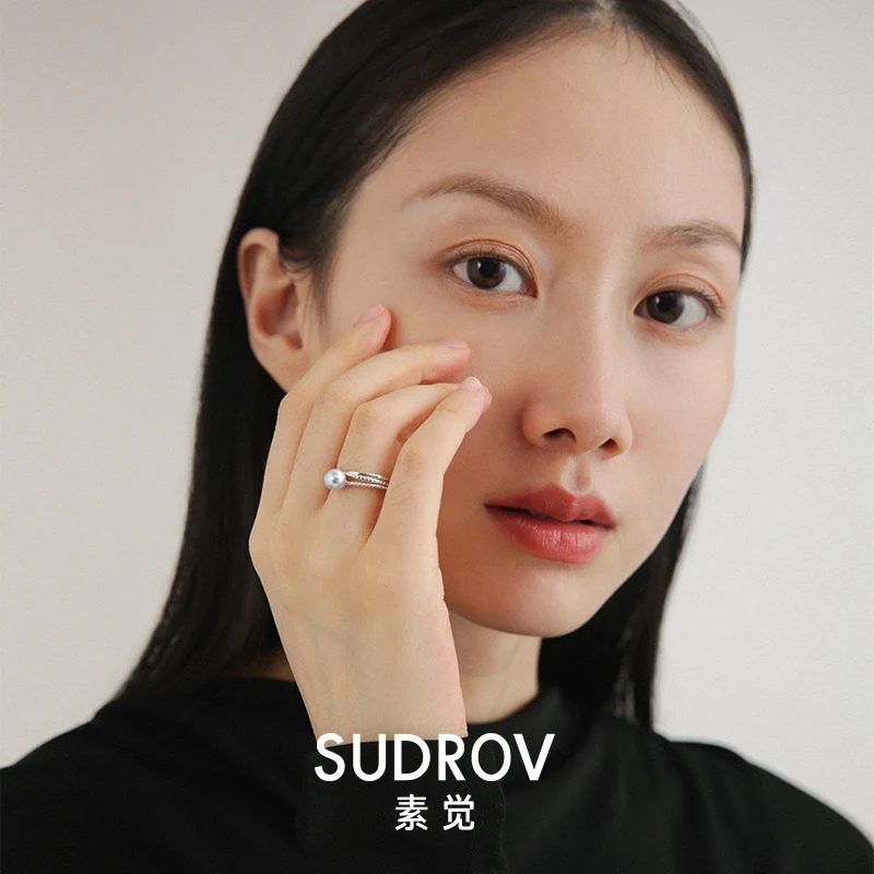 

Sudrov 2020 New Sterling Silver Real Linen Sea Pearls Ring for Women Trendy Exquisite Little Finger Ring Single Ring Temperament