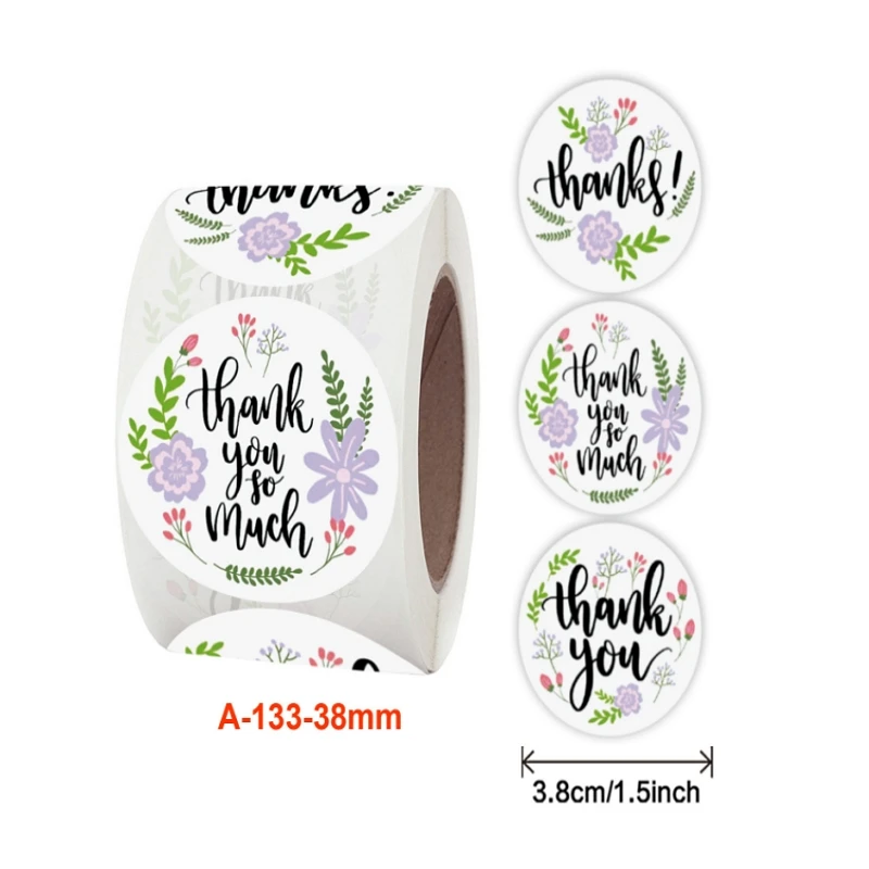 

500pcs Round Floral Thank You Stickers 8 designs for Wedding Favors and Party Handmade Stickers Envelope Seal Stationery Sticker