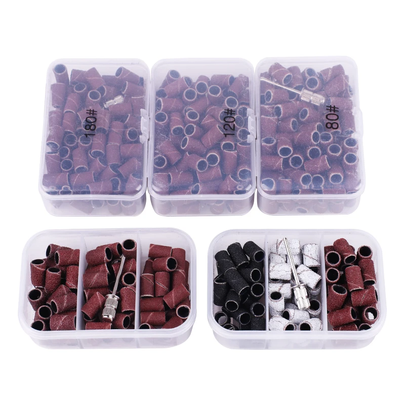 

75Pcs/100Pcs Nail Art Sanding Bands With Metal Shaft 80/120/180 Gel Polish Remover Tool Accessory for Electric Nail Drill Bits