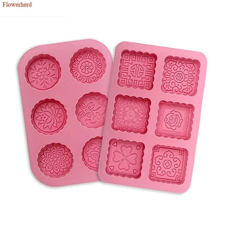 6-полость вокруг и квадратной формы мыло силиконовая форма для изготовления