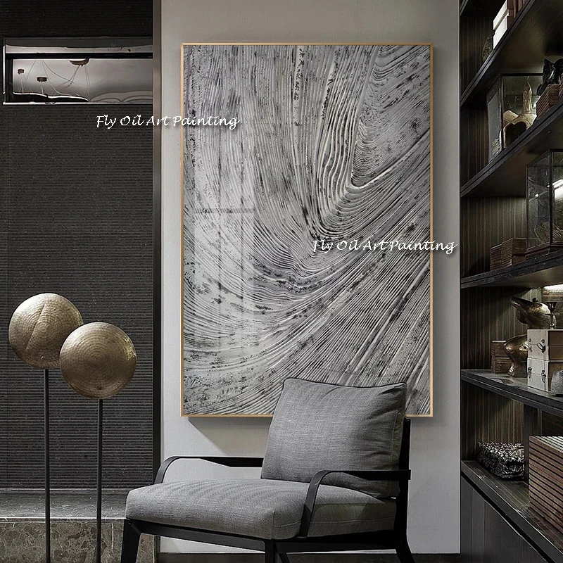 

100% Handmade Gray Marble Abstract Canvas Painting Picture For drawing Room Home Wall Art Decoration No Frame