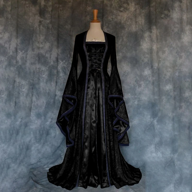 Женское платье с рукавами-фонариками длинное винтажное в стиле ретро