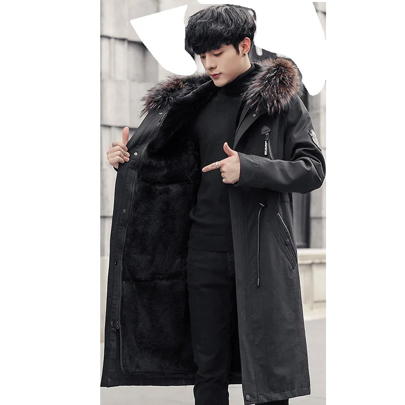 

Parka Real Fur Long Coat Men Winter Jacket Natural Rabbit Fur Liner Raccoon Fur Collar Parkas Hombre 2021 8816 KJ3111