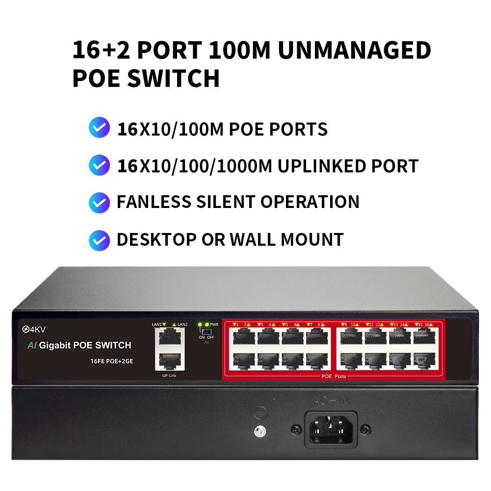 

POE-коммутатор с 10 портами, 48 В, стандартный IEEE 802,3, af/at, RJ45, ethernet-коммутатор с 10/100 Мбит/с для всех POE-камер
