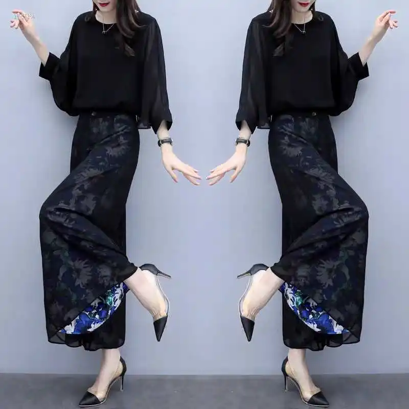 Женский шифоновый костюм двойка элегантный облегающий большого размера из двух