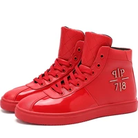 high top mens red sneakers flat leather designer shoes for men platform casual sneakers men glossy skate shoes tenis masculino