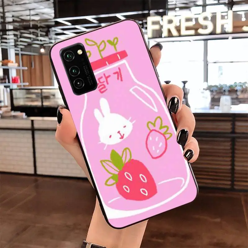 YJZFDYRM Kawaii японский клубничный молоко еда черный чехол для телефона Samsung S20 plus Ultra S6