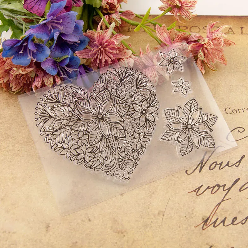 Рождественские цветы большое сердце прозрачный силиконовый штамп и режущие