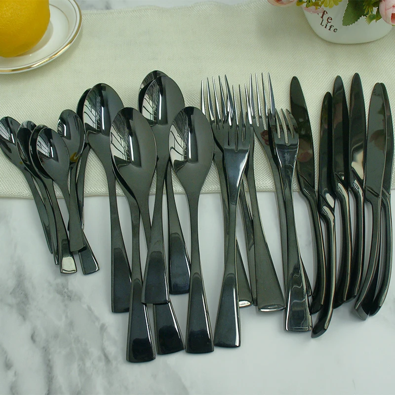 

6pcs/set Black Stainless steel Steak Knife Sharp Knives set Table Fork Dinner Spoon Teaspoon Restaurant Cutlery Flatware Kitchen