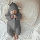 Зимний Детский комбинезон с капюшоном, милый однотонный Теплый Вязаный комбинезон с длинным рукавом, Одежда для новорожденных, комбинезон для новорожденных H1