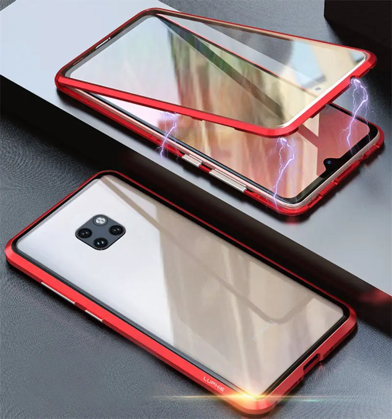 Full Red Магнитный 360 Полный Чехол для huawei mate 20 Pro P30 mate 20 металлический корпус Передняя Задняя крышка из закаленного стекла huawei mate 20 Pro чехол s On - Цвет: Full Red