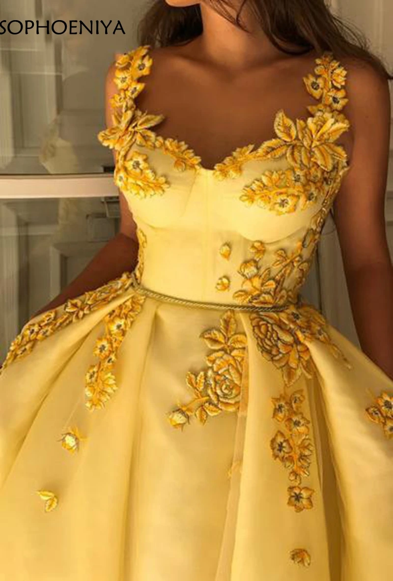 Новое поступление желтое мусульманское вечернее платье кружевное бальное с