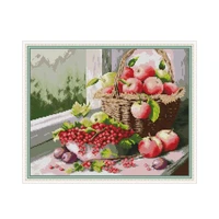 apples and cherries cross stitch kit aida 14ct 11ct count printed canvas stitches embroidery diy handmade needlework