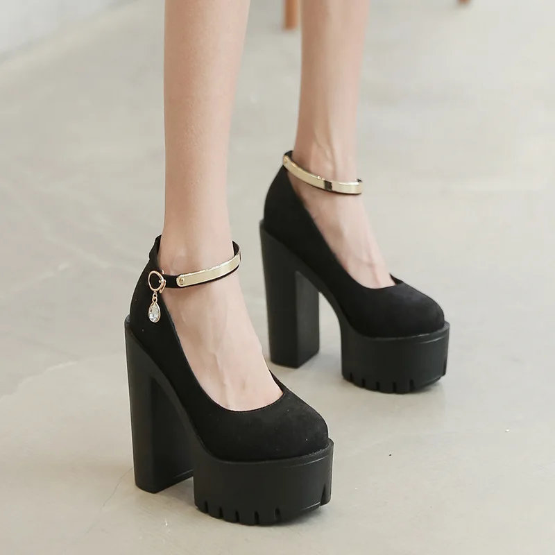 

New Black High Heels Shoes Women Pumps Fashion Patent Leather Platform Shoes Woman Round Toe Mary Jane Shoes Mujer