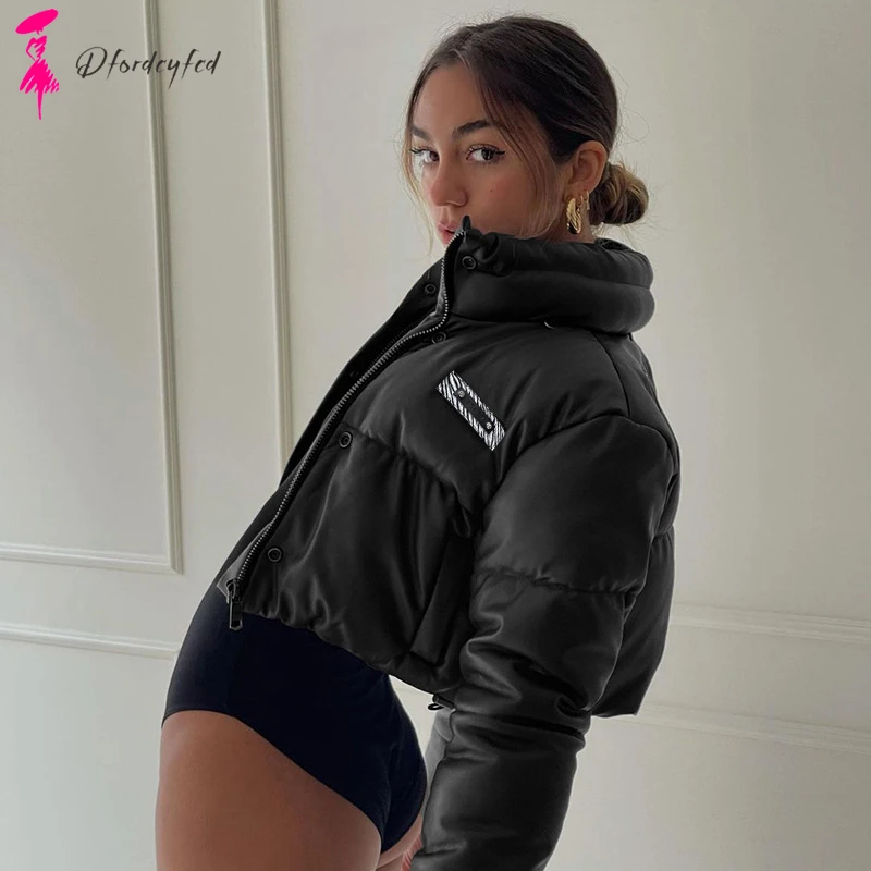 

Зимняя одежда, модные женские пальто и куртки из искусственной кожи и хлопка, женская одежда, короткая куртка на молнии, пальто для женщин, з...