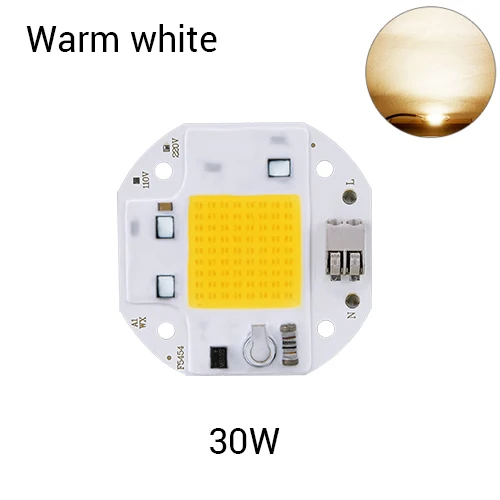 Warm White 30W Светодиодный чип 50 Вт, 30 Вт, 20 Вт, Диодная Матрица для прожектора переменного тока 110 В, 220 В, без пайки, COB светодиодный чип, без необходимости, драйвер, сделай сам, бусины, теплый белый цвет - Испускаемый цвет: Warm White 30W