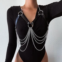 sexy body harness woman chain top punk rock leather belt club festival fashion jewelry goth accessories