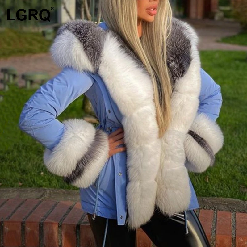 

[LGRQ] Sheath Thicken Warm Fluffy Faux Fur Jacket New Lapel Long Sleeve Women's Coat Fashion Tide Autumn Winter 2021 19D4239