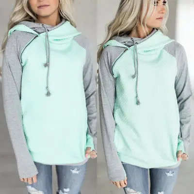 

Women Hoodie Sweater, Long Sleeve Color Block, Drawstring Sweater Pullover Wild Fashion Fashion Casual Top