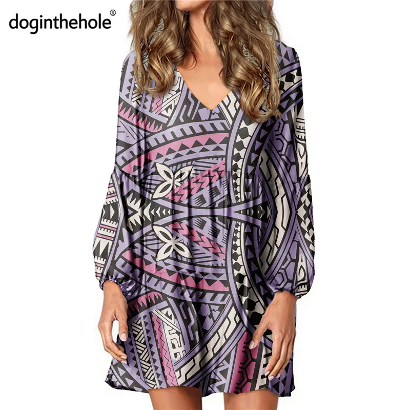 Doginthehole женское платье с длинным рукавом оборками Самоа племенной узор