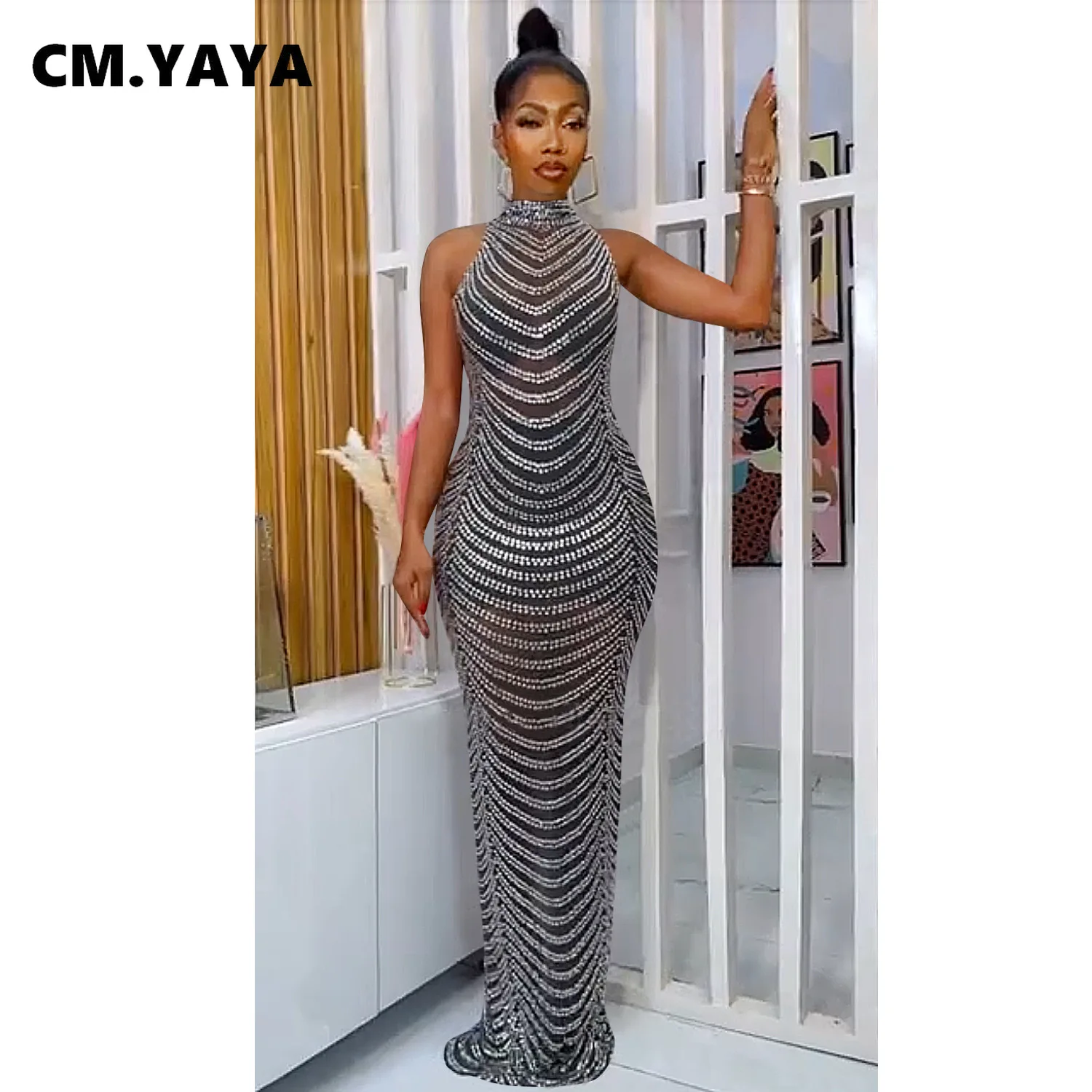 Женское длинное сетчатое платье CM.YAYA