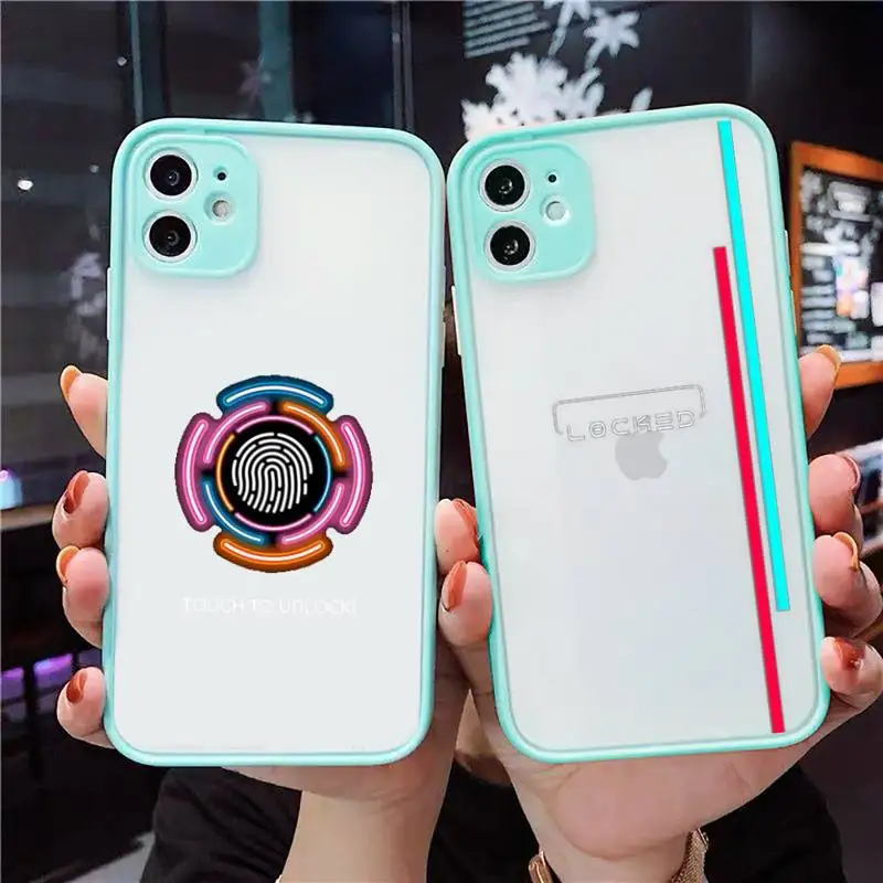 

ins black series locked Phone Case For iPhone 12 11 Mini Pro XR XS Max 7 8 Plus X Matte transparent blue Back Cover