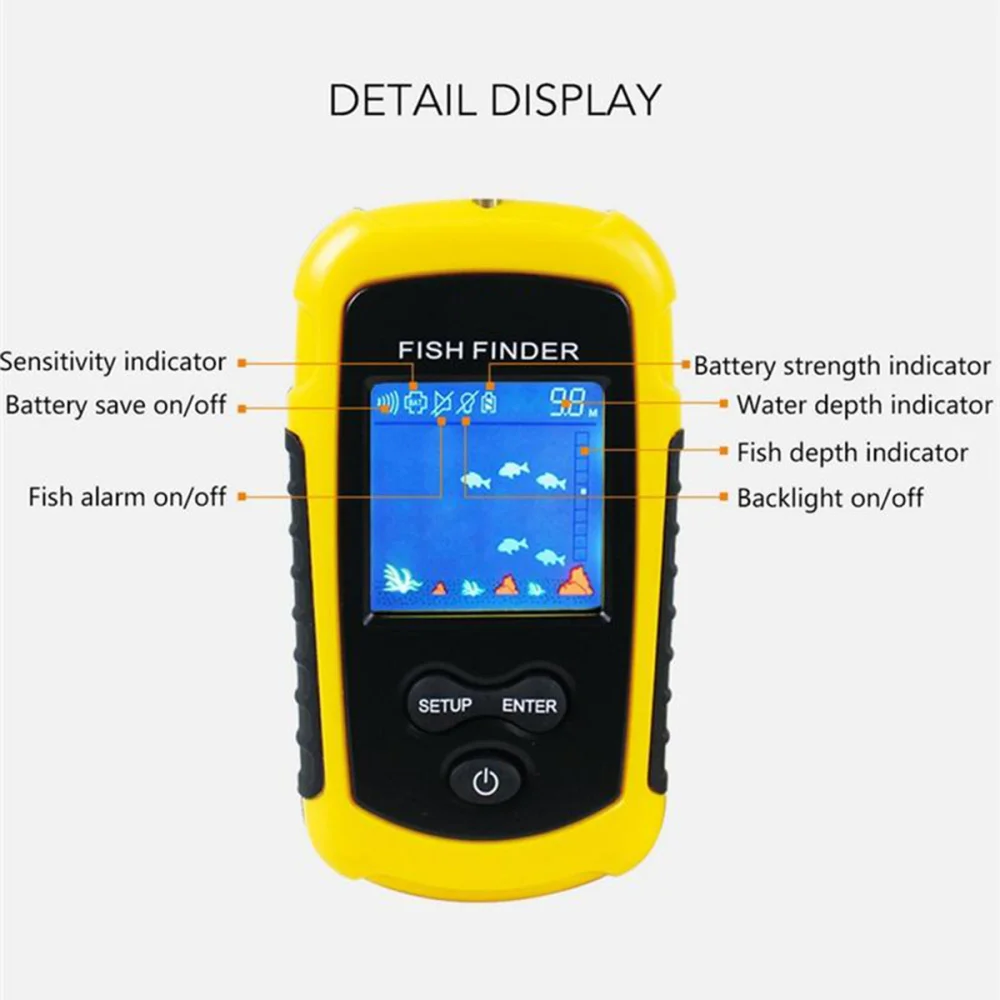 

VT-FF001 Portable Sonar Fish finder Handheld Wired Fish Finder Sensor Transducer with LCD Display (Yellow)