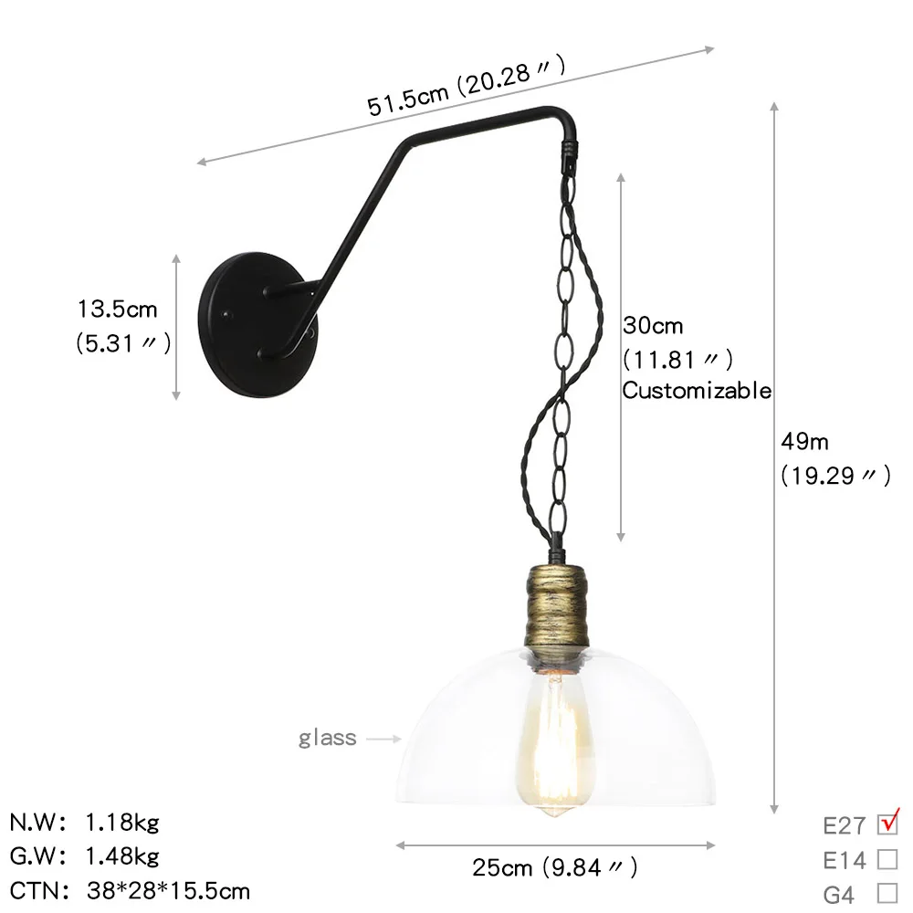 Настенный светильник в стиле лофт винтажный светодиодный настенный с железным