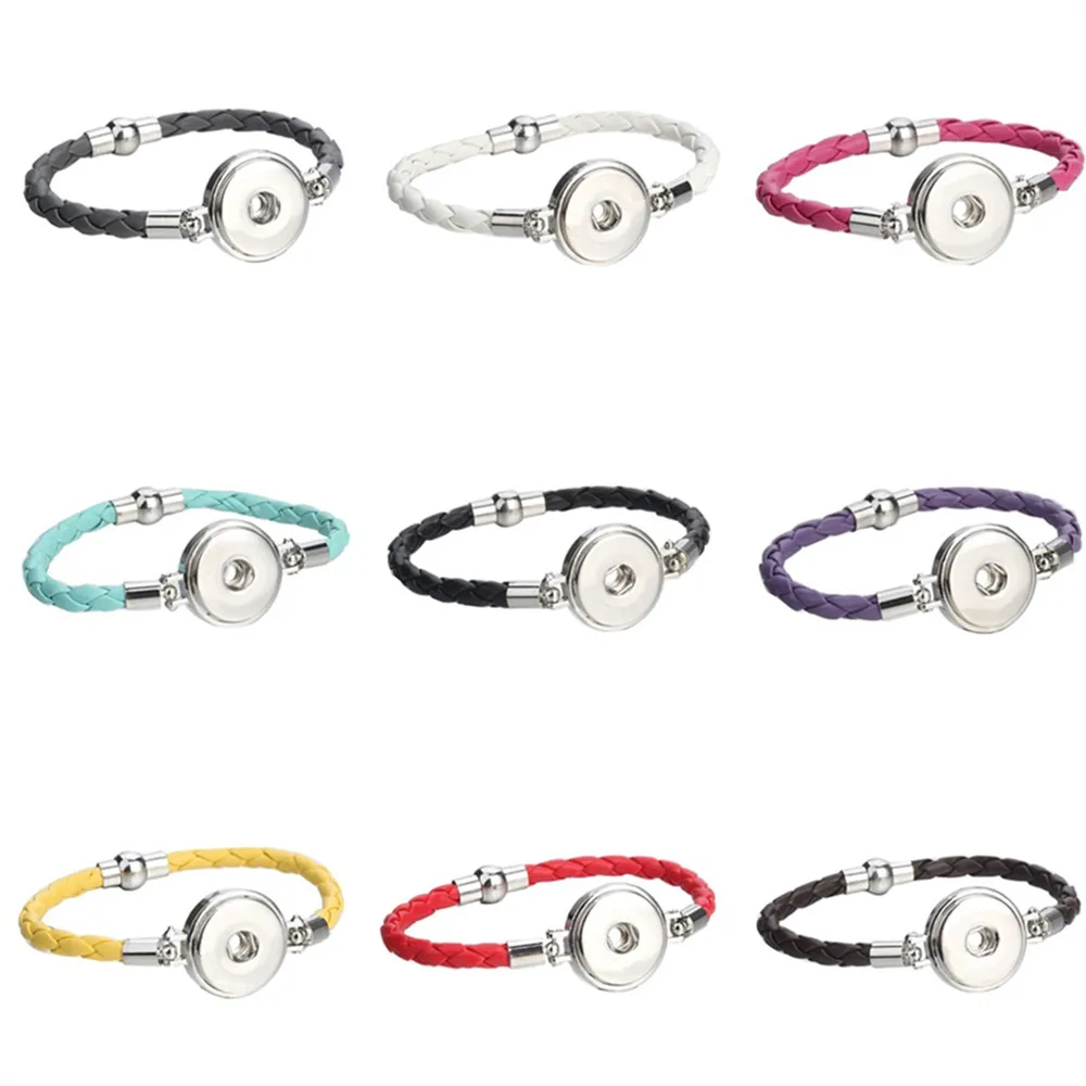 Новый кожаный браслет магнитная плетеная кнопка браслеты с защелками 18 мм для