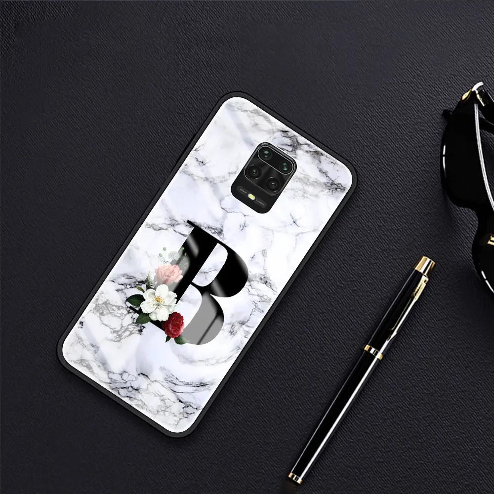

Marble Letter Phone Case for Xiaomi Redmi Note 9S 8 9 8T 7 9C Coque for Mi 10T Pro 9T 10 Lite Tempered Glass Cover