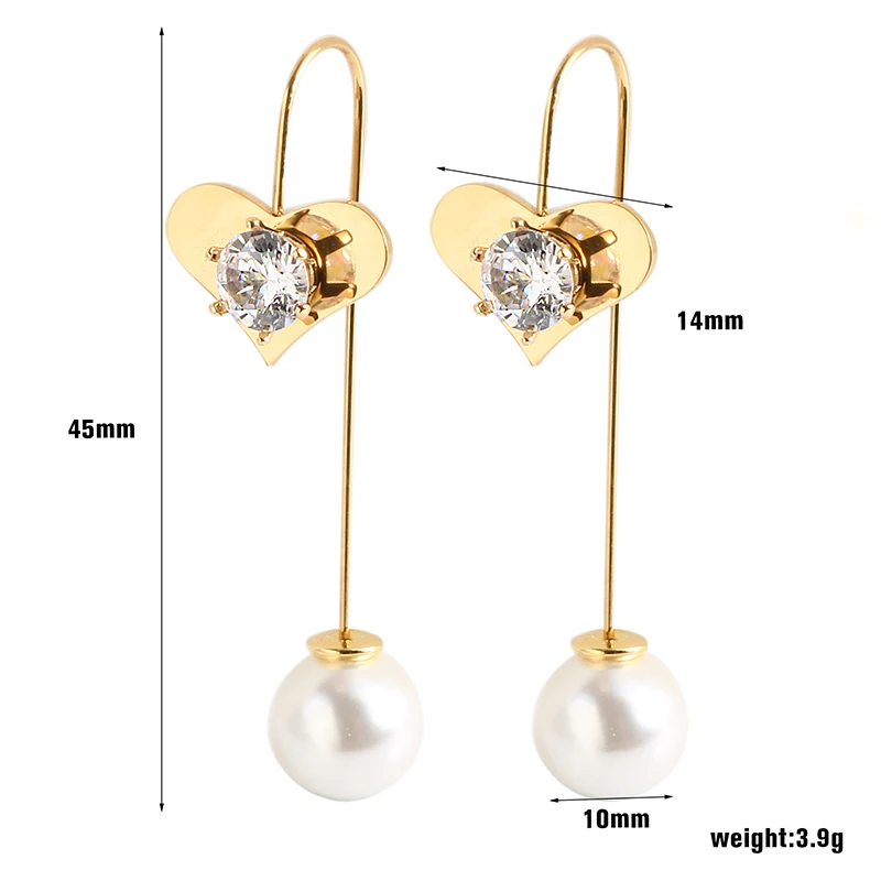 Gold Pear Earrings Long Dangle Pearl Pendant Earrings AAA+ Cubic Zirconia Rhinestone with Round Flower Heart for Bride Jewelry