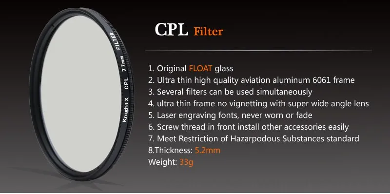 KnightX CPL поляризатор ND UV 49 52 мм 55 мм 58 мм 67 мм фильтр объектива камеры для canon eos sony nikon 400d dslr d5100 700d d5300 1300d