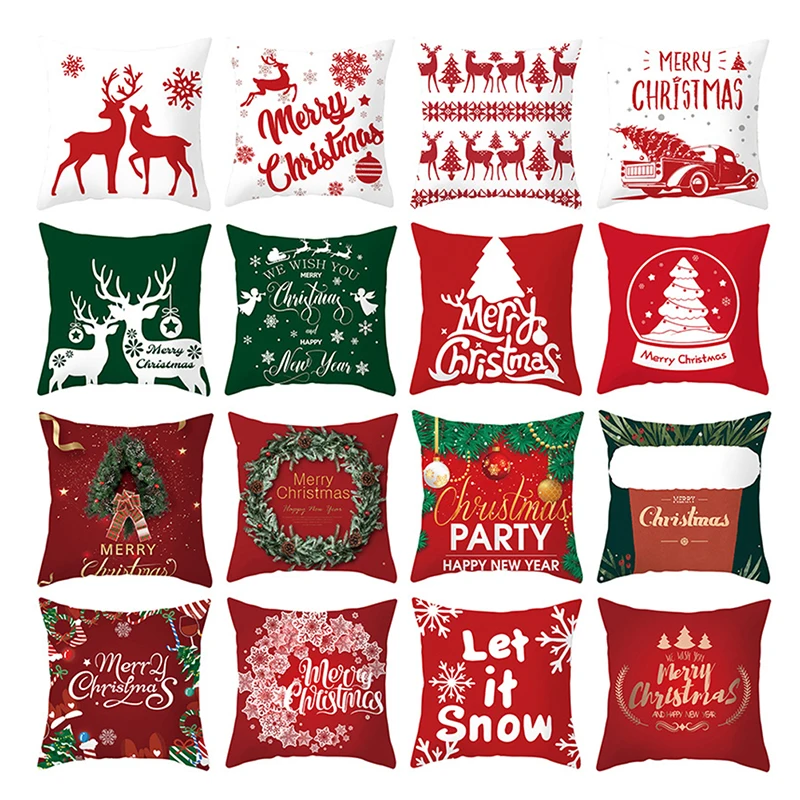

Merry Christmas Cushion Cover Santa Claus Elk Christmas Decoration For Home