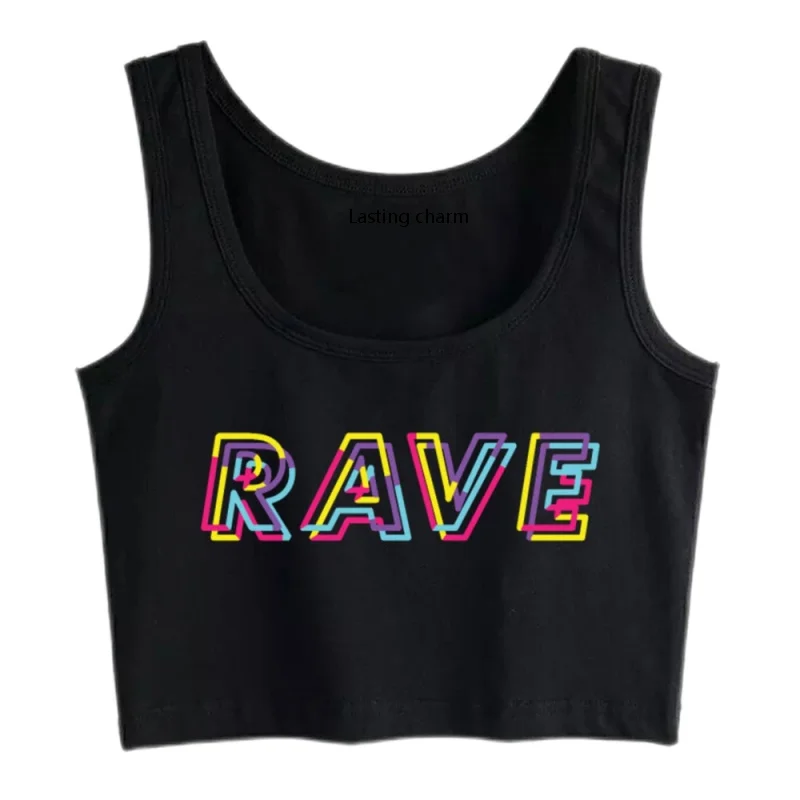 Lasting Charm Techno Rave Gabber Dj Edm Clubbing Raver Mode Inscripties Custom Y2k Women's Crop Top