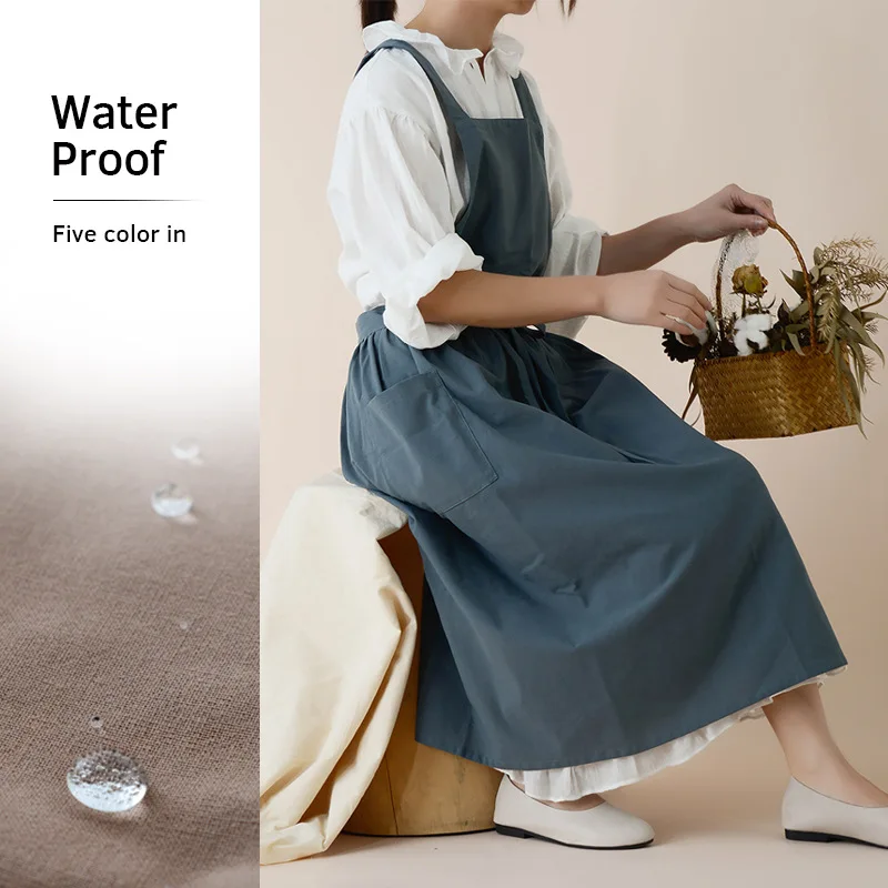 

Washed Cotton Aprons Simple Korean Style Water-proof Unisex Adult Aprons for Woman Lady's Kitchen Cooking Coffee