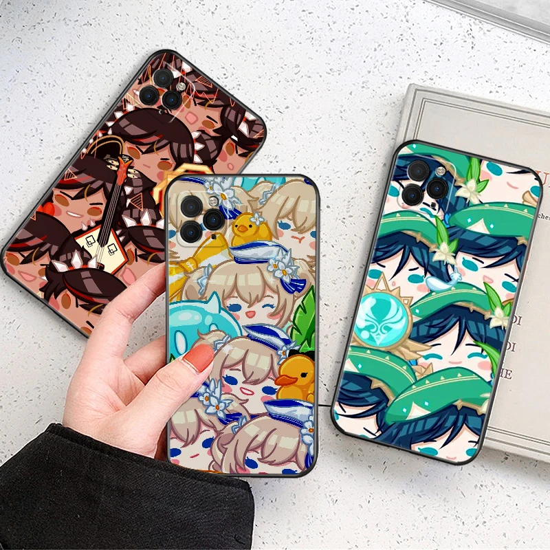 

Phone Case For iPhone 12 11 Pro Max 13 Mini X XS XS Max XR 7 8 SE 2020 6 6S Plus Genshin Impact Anime Hu Tao TPU Black Cover