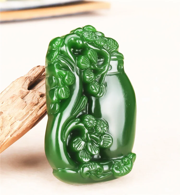 Цветок сливы натуральный зеленый нефрит кулон ожерелье Китайский ручной резной