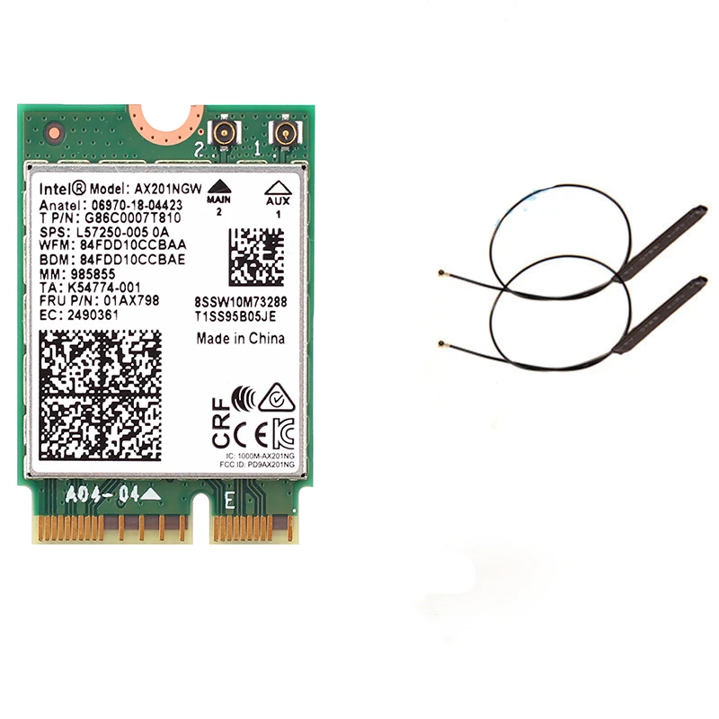 AX201NGW Cable Двухдиапазонный 2400 Мбит/с беспроводной для Intel Wi-Fi 6 AX201 Bluetooth 5,0 NGFF ключ E CNVi Wifi карта AX201NGW 2,4 ГГц/5 ГГц 802.11ac/ax - Цвет: AX201NGW Cable